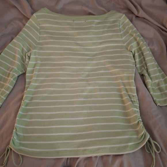Chaps Green And White Striped Women's Top With Bottom Ties - Picture 6 of 7